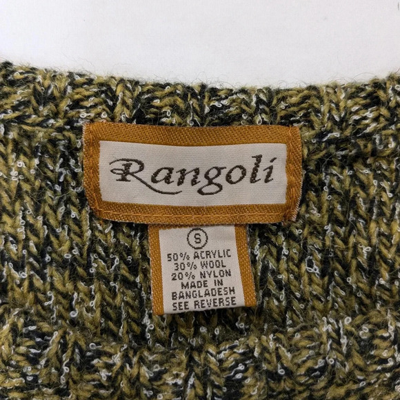 Rangoli pullover wool blend sweater with center pocket, black/ gold,size S - Picture 4 of 7